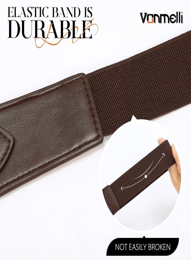 VONMELLI Wide Elastic Belts for Women Stretch Ladies Waist Belt Fashion Gold Buckle, Vintage Thick Coffee Womens Belts for Dress, M - Image 3